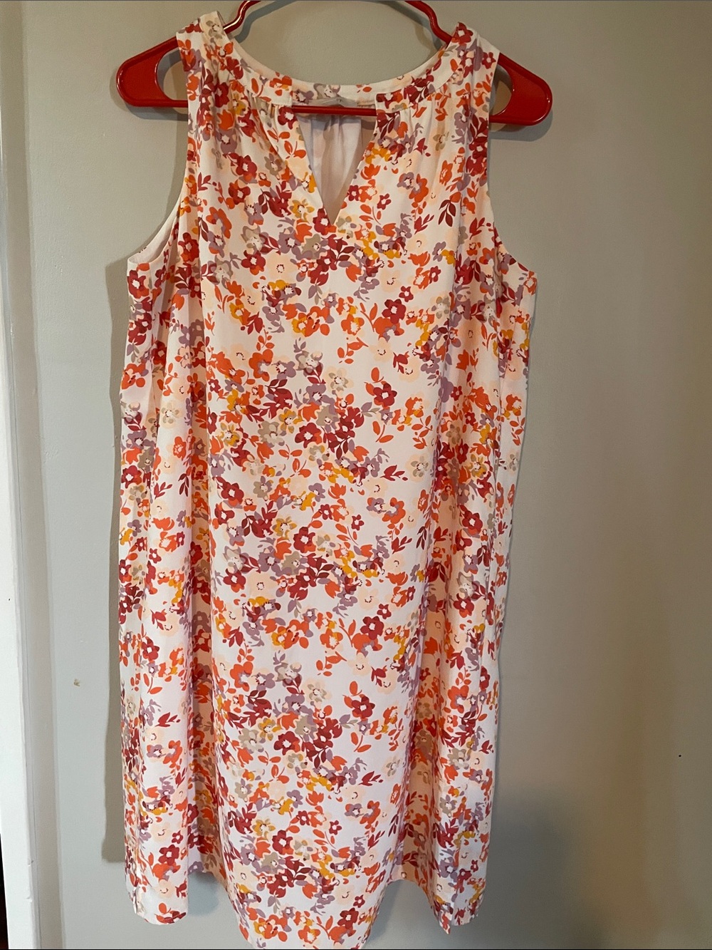 LOFT White Midi Dress with Orange, Pink and Yellow Floral Print